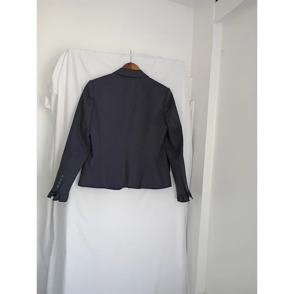 Rebecca Taylor Navy Wool Blend Ruffle Trim Tailored Blazer Jacket Sz‎ 4 S $450